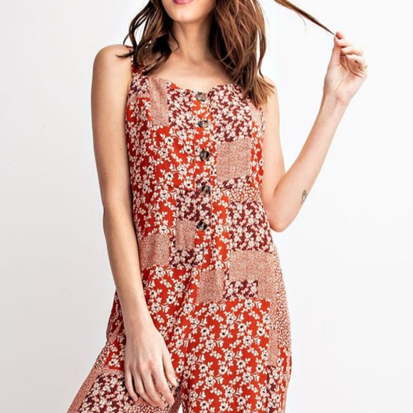 NEW Mix Floral Patch Print Button Front Jumpsuits - Picture 5 of 10